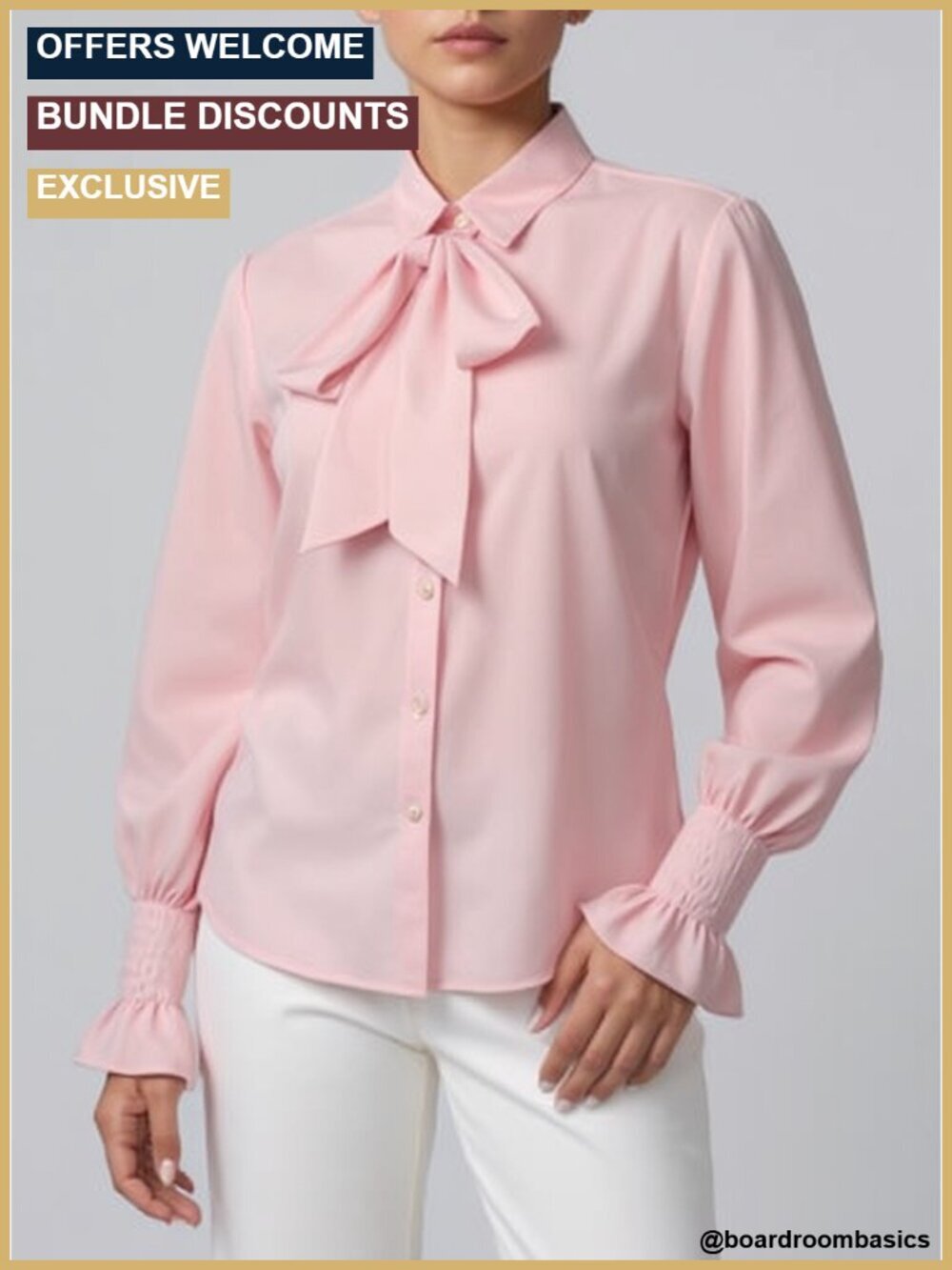 Chiffon Blouse Bow Tie Neck Long Sleeve Smocked Cuff Dressy Casual Office Work